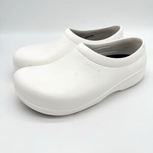 Crocs Slip Resistant Shoes On The Clock Work Clogs White Slip On M8 W10 Read